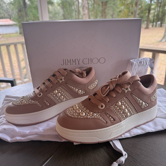Jimmy Choo NWT X Ballet Pink Pearl Sneaker MSRP $695 - Picture 4 of 9